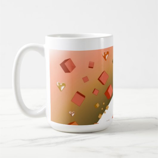 Mug Cœurs et cubes flottants orange (Gauche)