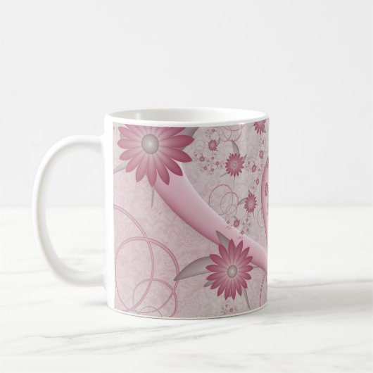 Mug Coeurs et fleurs Abstraits roses Aimer l'art fract (Gauche)
