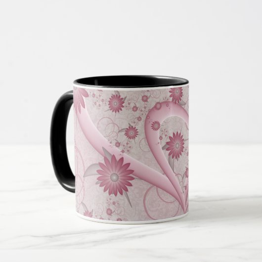 Mug Coeurs et fleurs Abstraits roses Aimer l'art fract (Devant gauche)