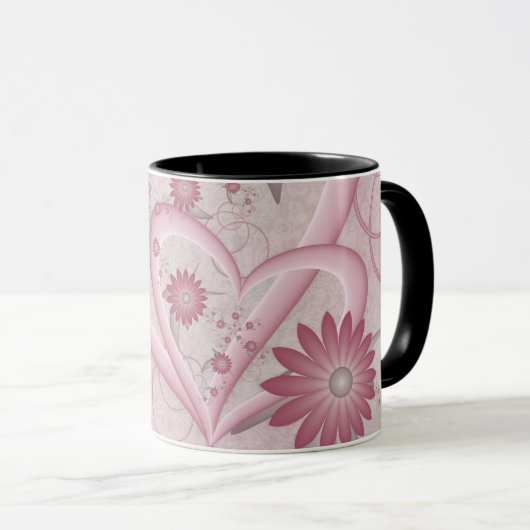 Mug Cœurs et fleurs abstraits roses Amour Art fractal (Devant droit)