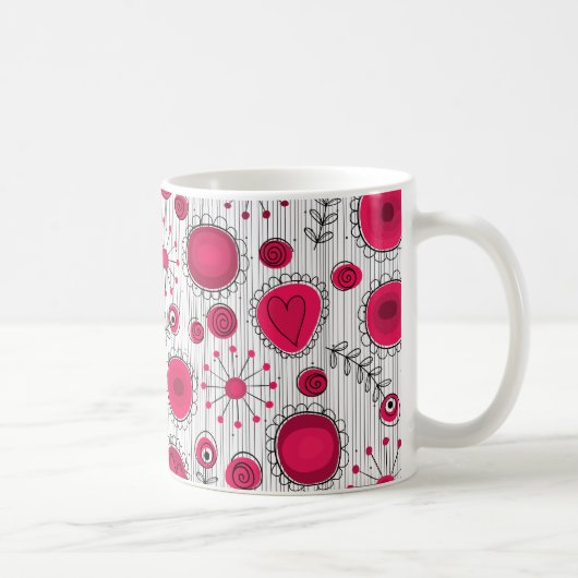 Mug Coeurs et fleurs blancs et rouges blancs (Droite)
