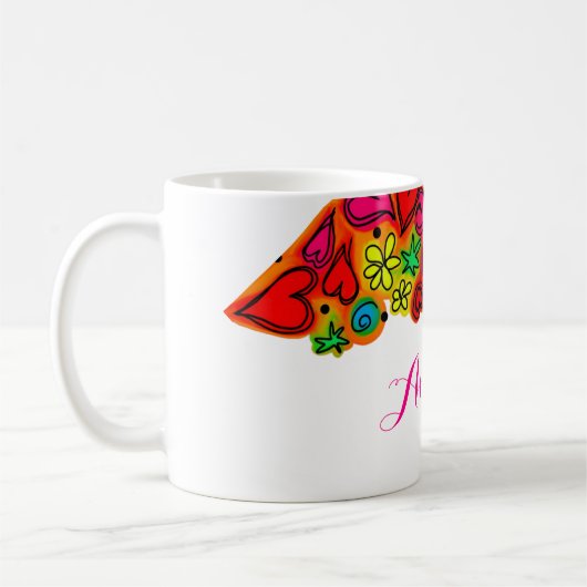 Mug Coeurs et fleurs de doodle à main mignonne (Gauche)
