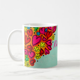 Mug Coeurs et fleurs de doodle à main mignonne