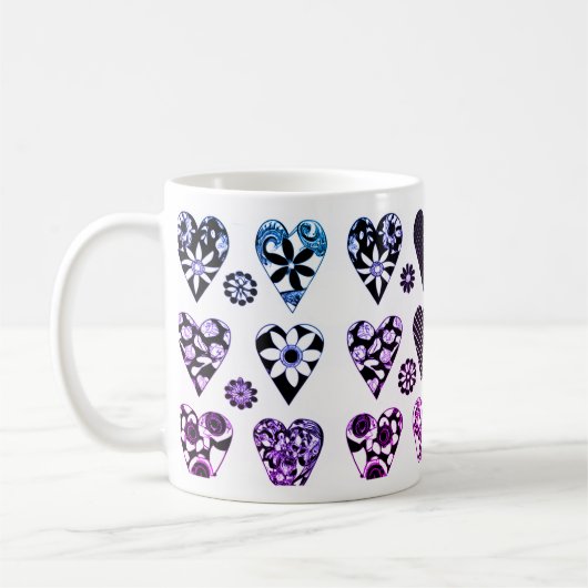 Mug Coeurs et fleurs Pop couleur moderne (Gauche)