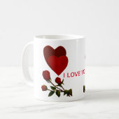 Mug Coeurs et roses rouges que je t'aime (Devant gauche)