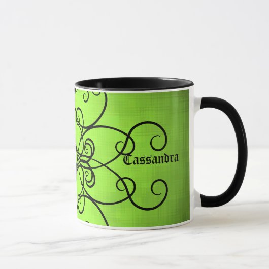 Mug Coeurs et tourbillons verts noirs et citron vert (Droite)