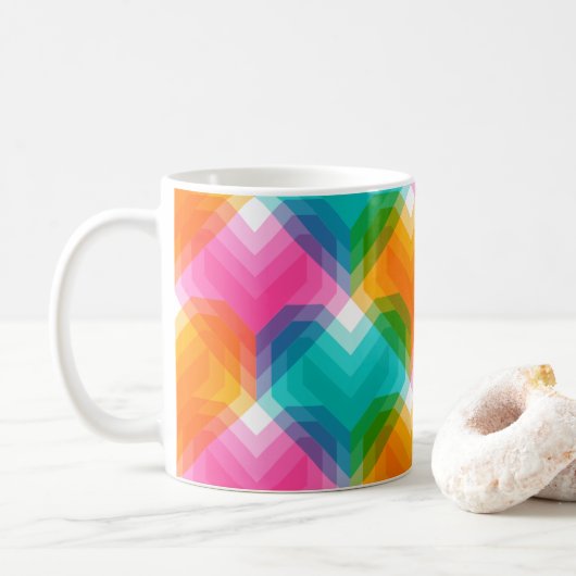 Mug Coeurs géométriques en couleurs psychédéliques (1) (Avec donut)