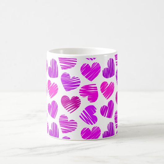 Mug Coeurs griffés violets et roses modernes Valentine (Centre)