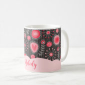 Mug Coeurs gris-blanc et fleurs nom floral (Devant droit)