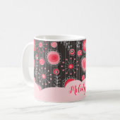 Mug Coeurs gris-blanc et fleurs nom floral (Devant gauche)