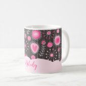 Mug Coeurs gris rose blanc et nom fleuri (Devant droit)