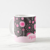 Mug Coeurs gris rose blanc et nom fleuri (Devant gauche)