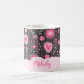 Mug Coeurs gris rose blanc et nom fleuri (Centre)