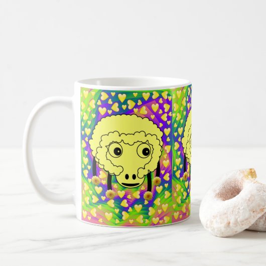 Mug Cœurs Jaunes Moutons (Avec donut)
