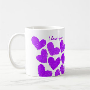Mug Coeurs mauves et croquants "Je t'aime"