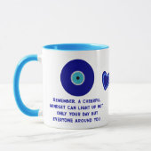 Mug Coeurs mignon Motivationnel Good Vibes Blue Evil E (Gauche)