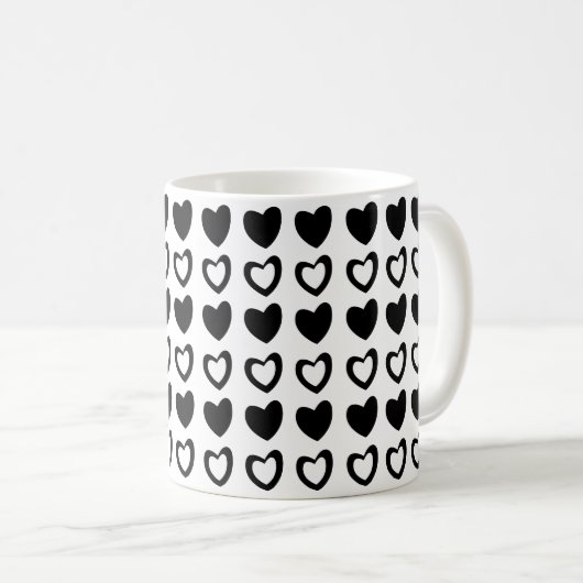 Mug Coeurs noir et blanc Valentine (Devant droit)