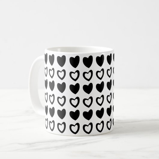 Mug Coeurs noir et blanc Valentine (Devant gauche)