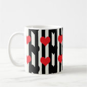 Mug Coeurs Noirs Rouges Sur Bandes Blanches Noires (Gauche)
