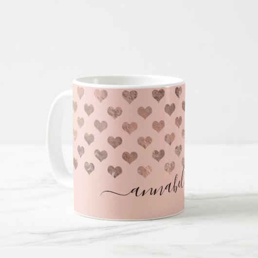 Mug Coeurs or rose rose rose mignonne Élégant Script (Devant gauche)