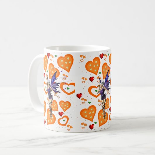 Mug Coeurs Orange Fée (Devant gauche)