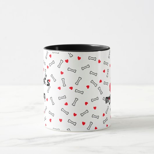 Mug Coeurs os j'aime mon chien (Centre)