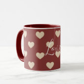 Mug Cœurs Pailletés Crème Rouge Or Saint-Valentin (Devant gauche)