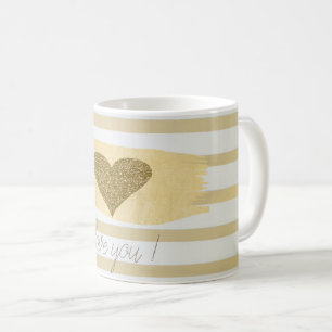 Mug Cœurs Pailletés Or Adorables Rayures - Je T'Aime