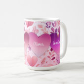 Mug Coeurs patchs de famille sur motif avec nom (Devant droit)