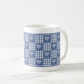 Mug Cœurs Patchwork à Carreaux Buffle Blanc Bleu Pouss (Devant droit)