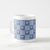 Mug Cœurs Patchwork à Carreaux Buffle Blanc Bleu Pouss (Devant gauche)
