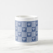 Mug Cœurs Patchwork à Carreaux Buffle Blanc Bleu Pouss (Centre)