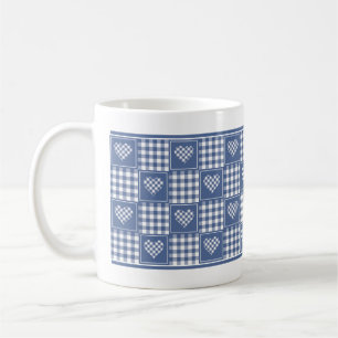 Mug Cœurs Patchwork à Carreaux Buffle Blanc Bleu Pouss