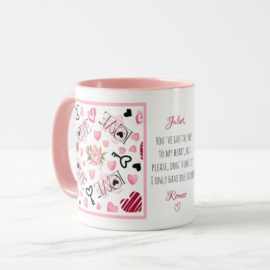 Mug Coeurs Peony Rose Personnalisé Aimer Valentines Da (Devant gauche)