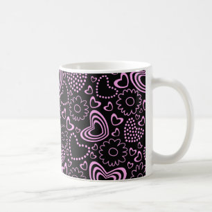 Mug Coeurs pointus et fleurs mignonnes en rose et noir