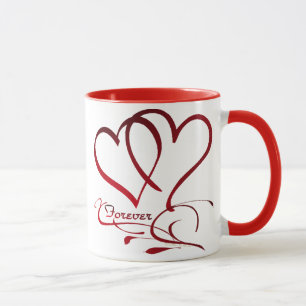 Mug Cœurs pour toujours rouges sur fond blanc