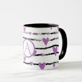 Mug Coeurs pourpres blanc rayures noires monogramme (Devant droit)