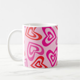 Mug Cœurs Rétro Psychedéliques Rouge et Rose