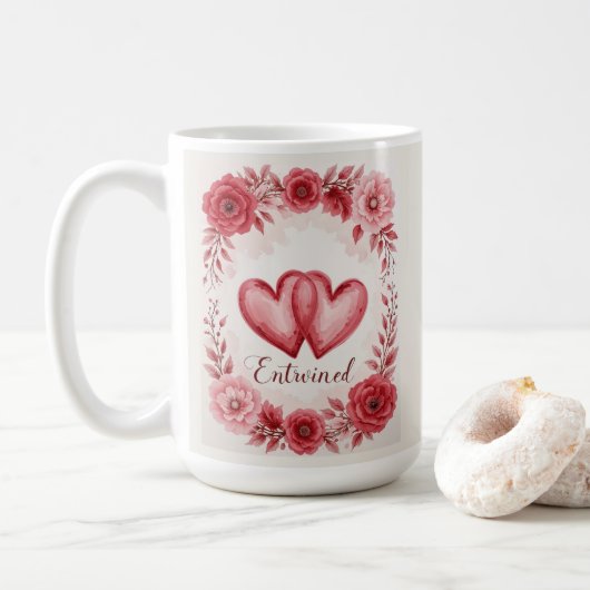 Mug Coeurs romantiques entrelacés Art floral (Avec donut)