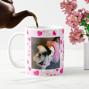 Mug Coeurs rose et blanc mignon Chien Je t'aime
