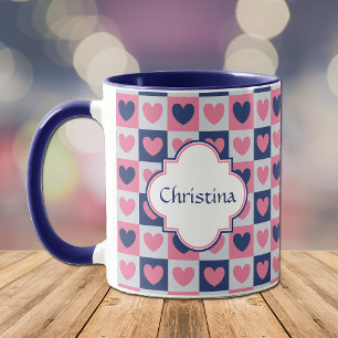 Mug Coeurs rose et bleu Motif Valentine