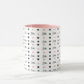 Mug Coeurs roses alignées avec le nom répété (Centre)