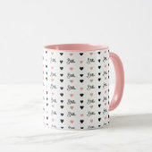 Mug Coeurs roses alignées avec le nom répété (Devant droit)