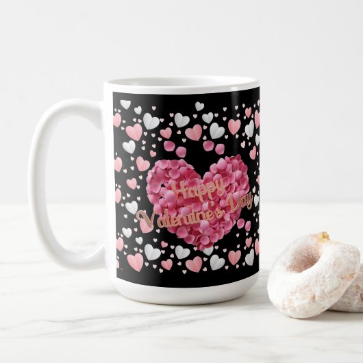 Mug Coeurs roses élégants Saint-Valentin (Avec donut)