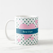 Mug Coeurs roses mignons, Vert bleu Meilleure Mère jam (Gauche)