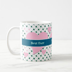 Mug Coeurs roses mignons, Vert bleu Meilleure Mère jam