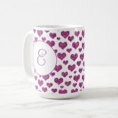 Mug Coeurs roses Motif Élégant Monogramme personnalisé (Devant gauche)