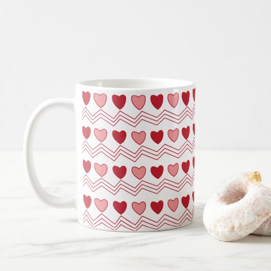 Mug Cœurs roses rouges pour la Saint-Valentin (Avec donut)