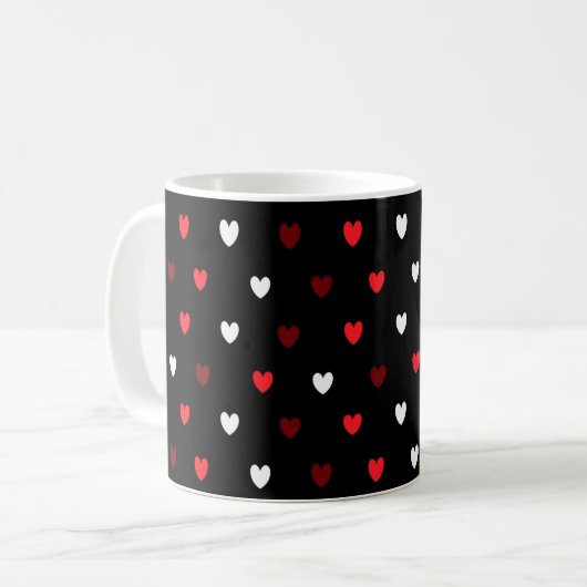 Mug Coeurs rouge et blanc sur noir (Devant gauche)