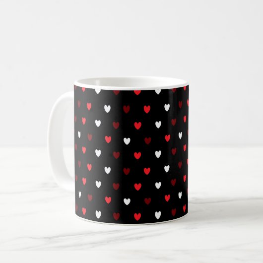 Mug Coeurs rouge et blanc sur noir (Devant gauche)